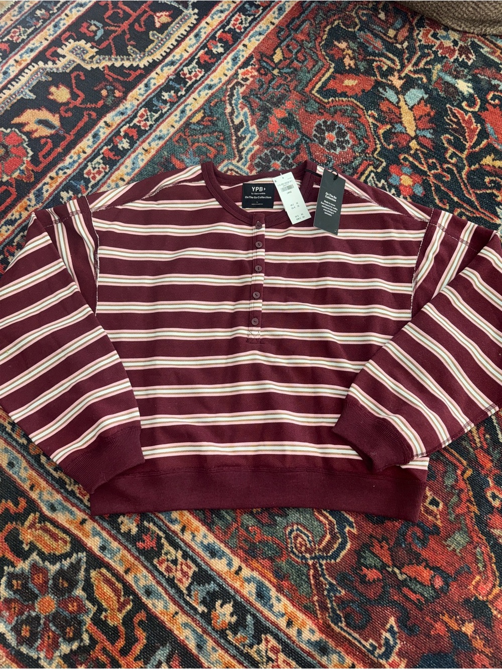 Abercrombie & Fitch Burgundy Striped Henley Crew Sweater